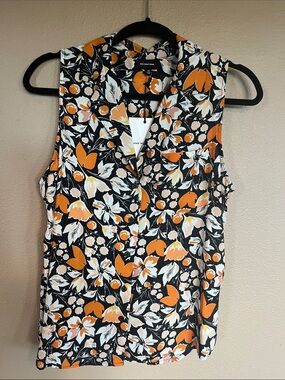 Who What Wear Black & Orange Floral Button-Front Sleeveless Blouse
